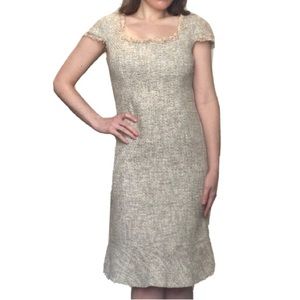 Worth Tweed Short Sleeve Ruffle Hem Mermaid Bodycon Dress Office Classic Chanel